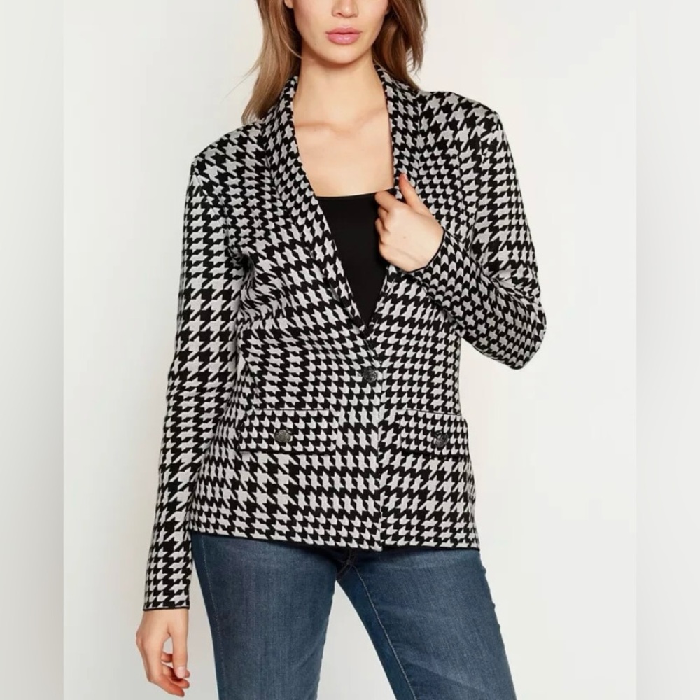 Belldini | Women’s Black/White Houndstooth Knit Blazer Front Pockets Size 1X